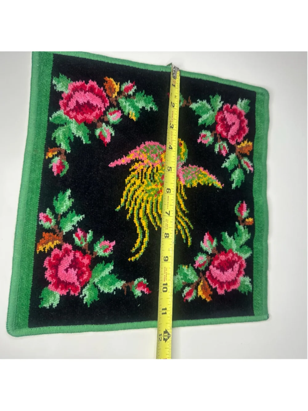 Vintage FEILER Germany Chenille Washcloth Towel - Phoenix Bird & Rose Pattern